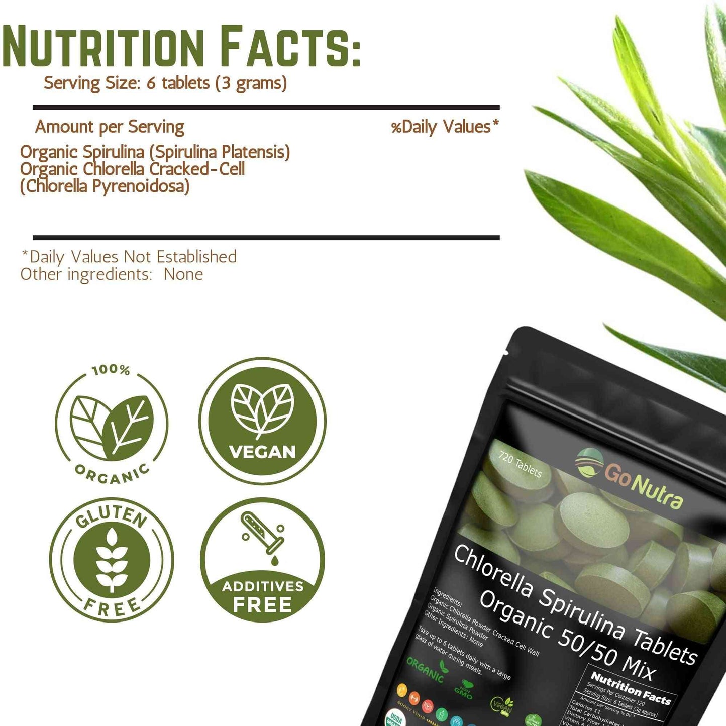 Organic Chlorella & Spirulina Tablets, 50/50 Blend, 500mg Each, 720 Count, 4 months supply Health & Beauty:Vitamins & Dietary Supplements:Herbs & Botanicals Go Nutra Go Nutra 600 Organic Chlorella & Spirulina Tablets, 50% Each for Detoxing, Energy, Immune Support & Guts. 720g, 240 Serv., Phytonutrients, Protein, Vegan Superfood, Non-GMO, Gluten-Free. 50/50 Superfood Tablets 1250 mg