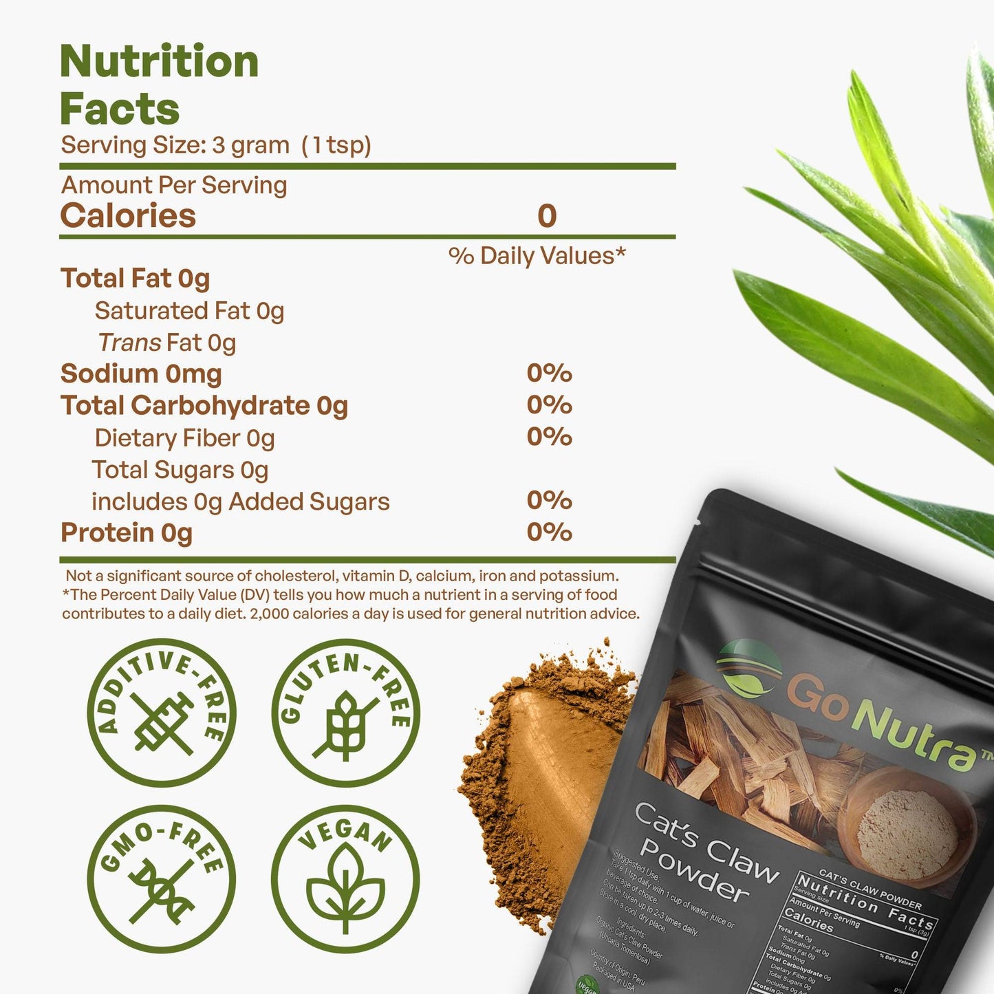 Cat's Claw Powder 8oz From Peru Wild Non-GMO Herbs & Botanicals Go Nutra Go Nutra Cat's Claw Powder Uncaria Tomentosa Una de Gato | Go Nutra