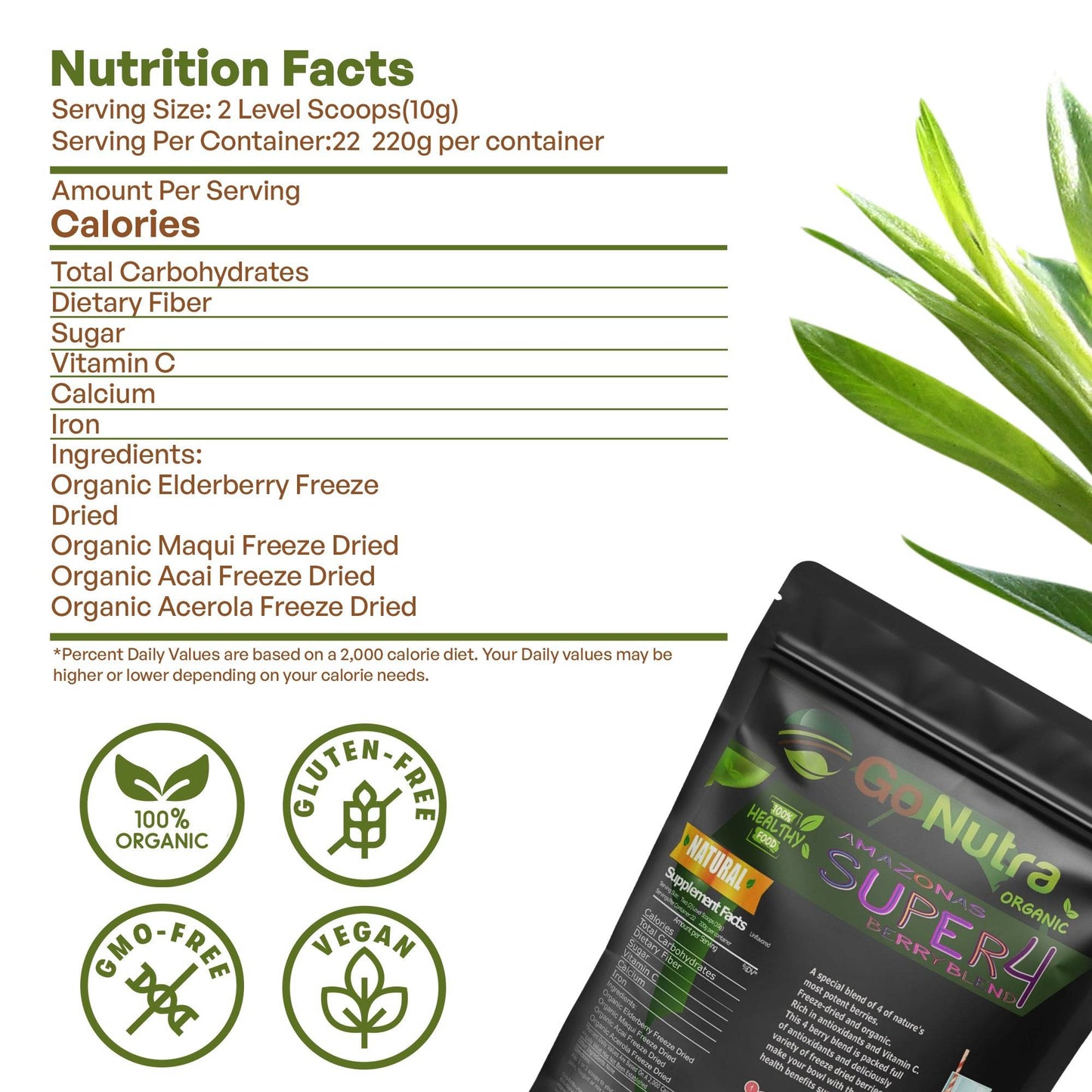 Acai Berry Blend for Bowls | Organic Superfood Smoothie Mix with Acai Maqui Elderberry Acerola 1lb. Herbs & Botanicals Go Nutra Go Nutra Organic Superfood Smoothie Mix | Healthy Supercharged Acai Blend