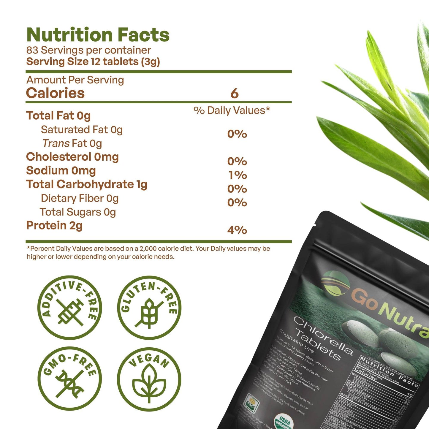Chlorella Tablets Organic Broken Cell 3000mg Per Serving,1000 Tablets Superfood Herbs & Botanicals Go Nutra Go Nutra Organic Chlorella Tablets  | 1000 Tablets Superfood | Go Nutra
