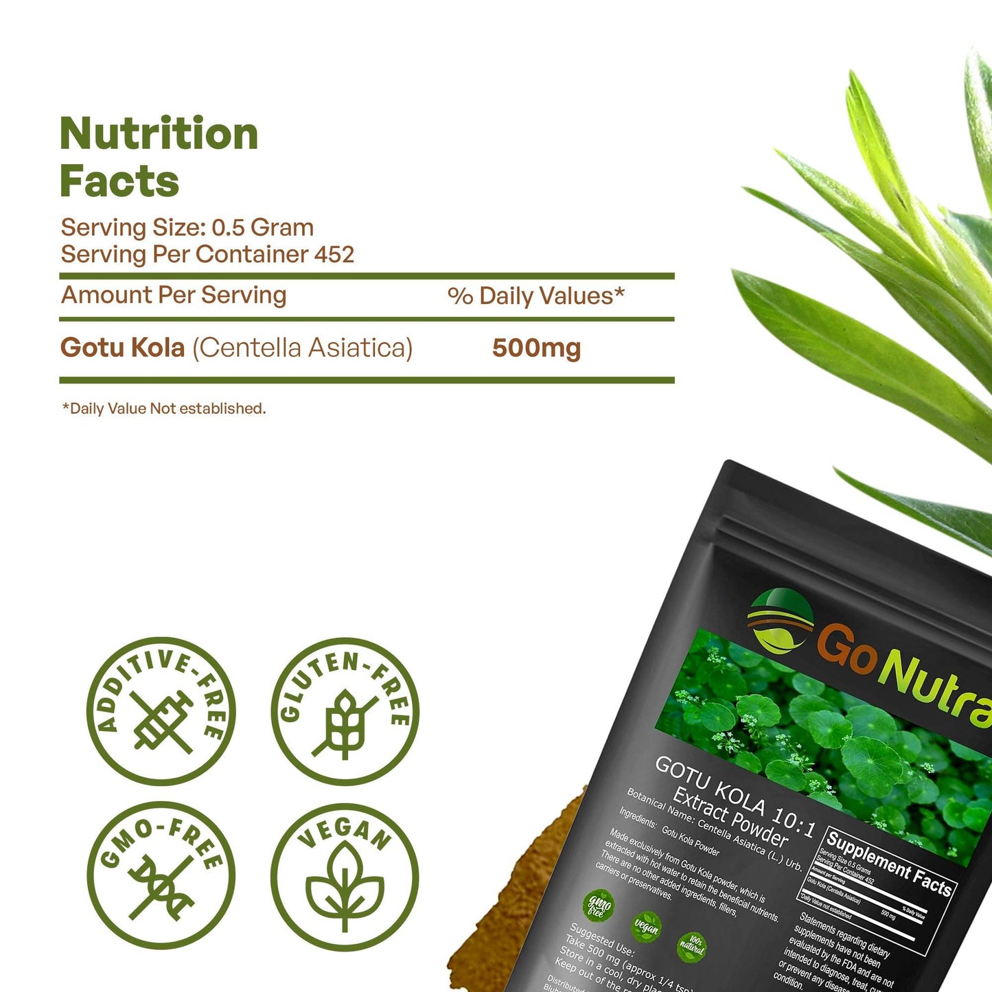 Gotu Kola Extract Powder 8oz Centella Asiatica Herbs & Botanicals Go Nutra Go Nutra Gotu Kola Benefits Gotu Kola herbs | Go Nutra