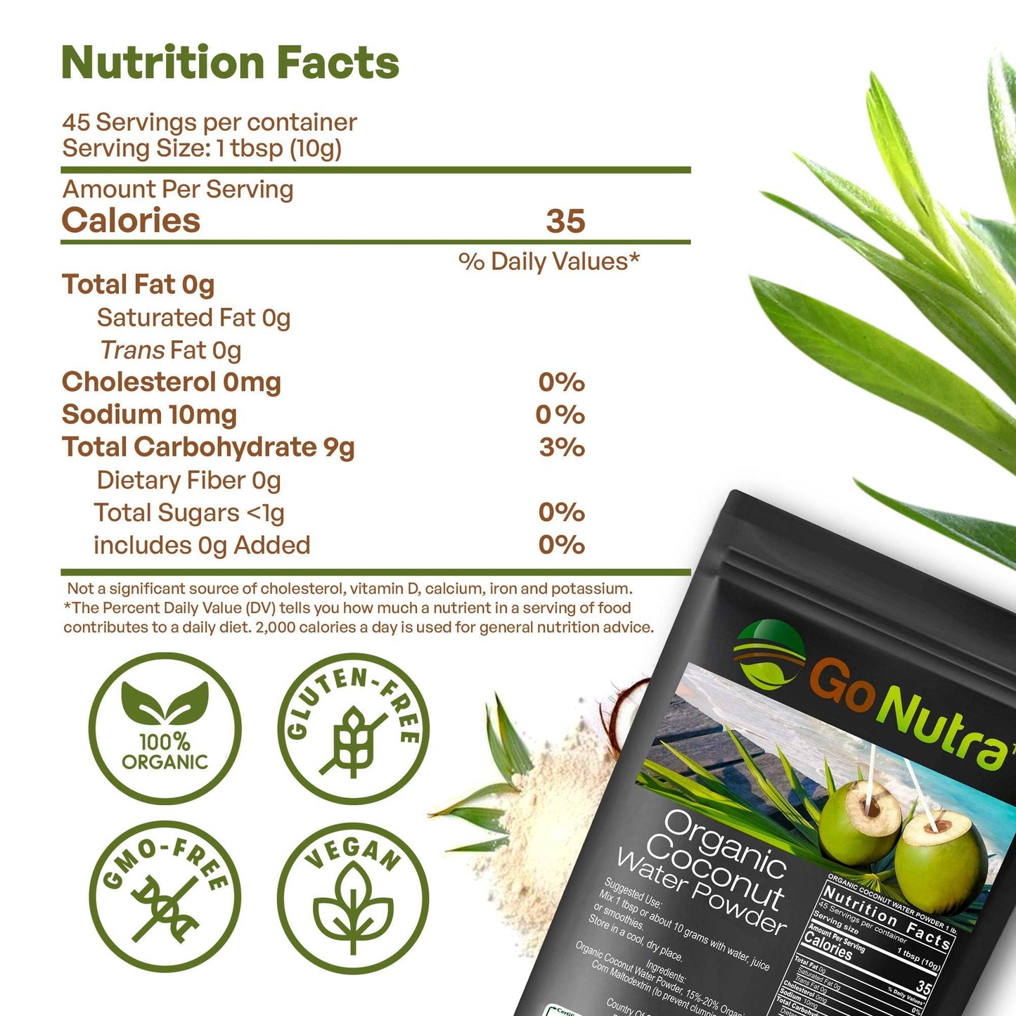 Coconut Water Powder Organic 1 lb Non-Gmo Electroytes Herbs & Botanicals Go Nutra Go Nutra Organic Coconut Water Powder 1 lb Non-Gmo Electroytes