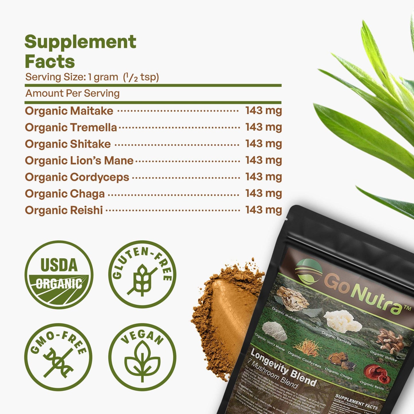 Lions Mane Maitake Reishi Shiitake Cordycep Chaga Tremella | Mushroom Blend Organic 8 oz. Herbs & Botanicals Go Nutra Go Nutra Lions Mane Chaga Reishi Cordyceps Shitake Maitake Tremellia | Go Nutra