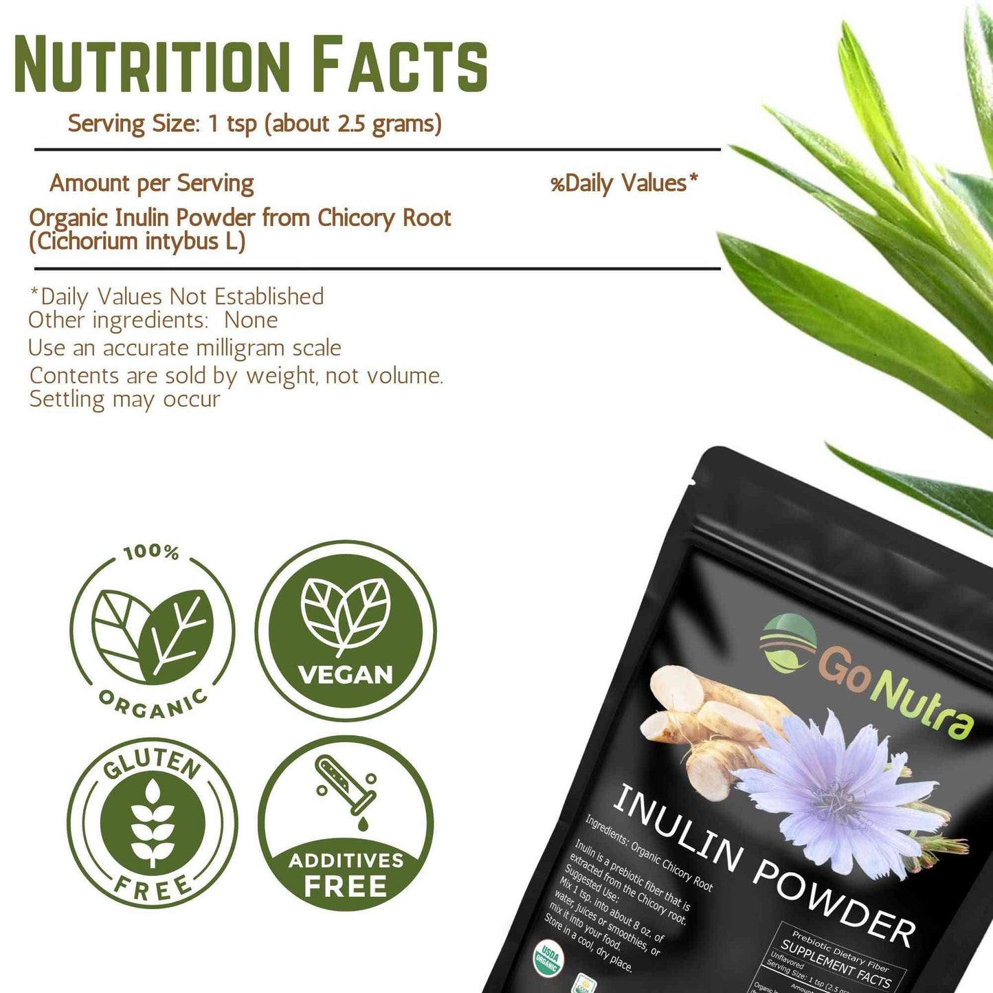Inulin Powder Organic Chicory Root (FOS) - Soluble Inulin Fiber Prebiotic |  8oz. Health & Beauty:Vitamins & Dietary Supplements:Herbs & Botanicals Go Nutra Go Nutra Organic Inulin Powder - Chicory Root -8 oz | Dietary Supplement