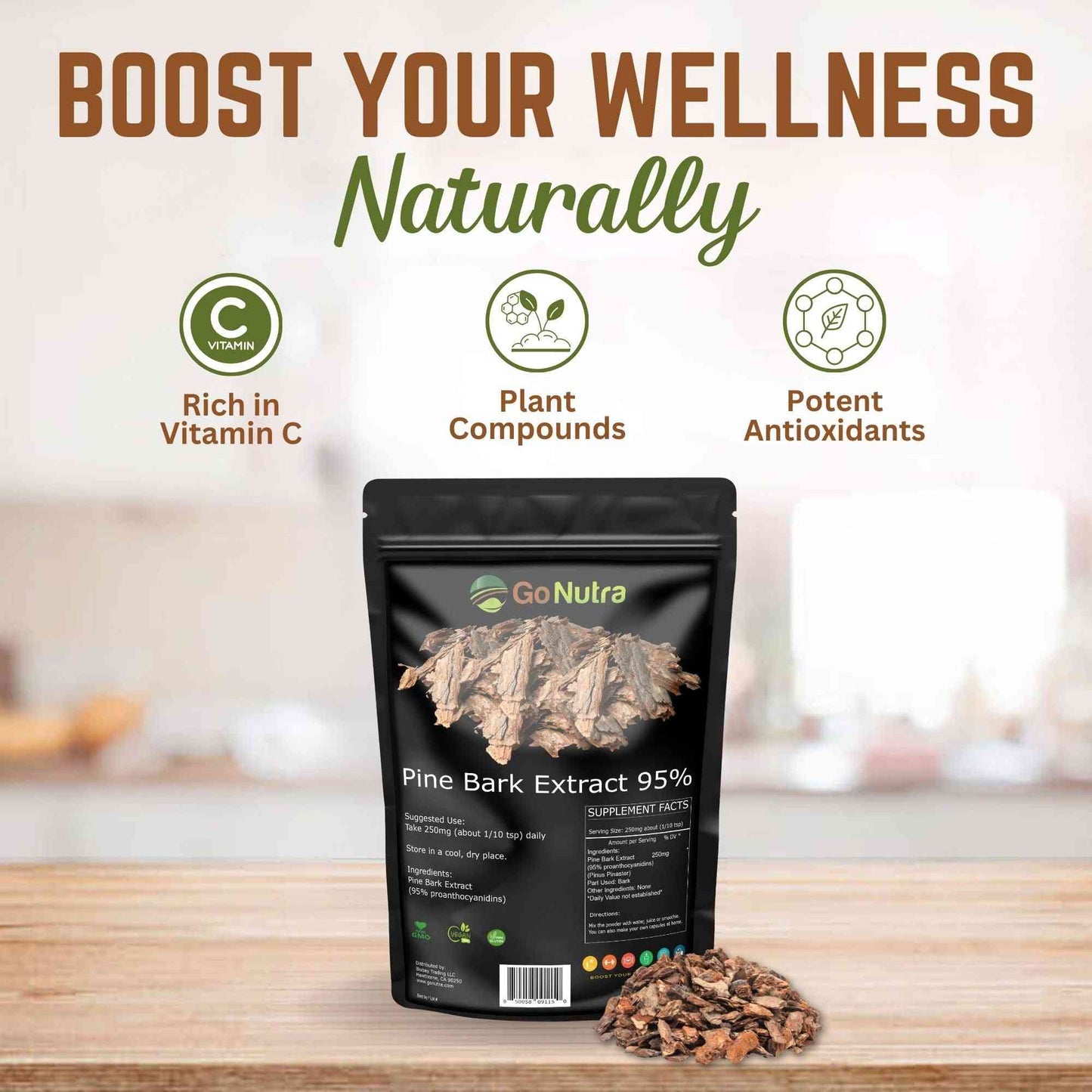 Pine Bark Extract Powder Standardized 95% Proanthocyanidins Pine Bark Powder 8oz. Health & Beauty:Vitamins & Dietary Supplements:Herbs & Botanicals Go Nutra Go Nutra Pine Bark Extract Powder 95% Proanthocyanidins