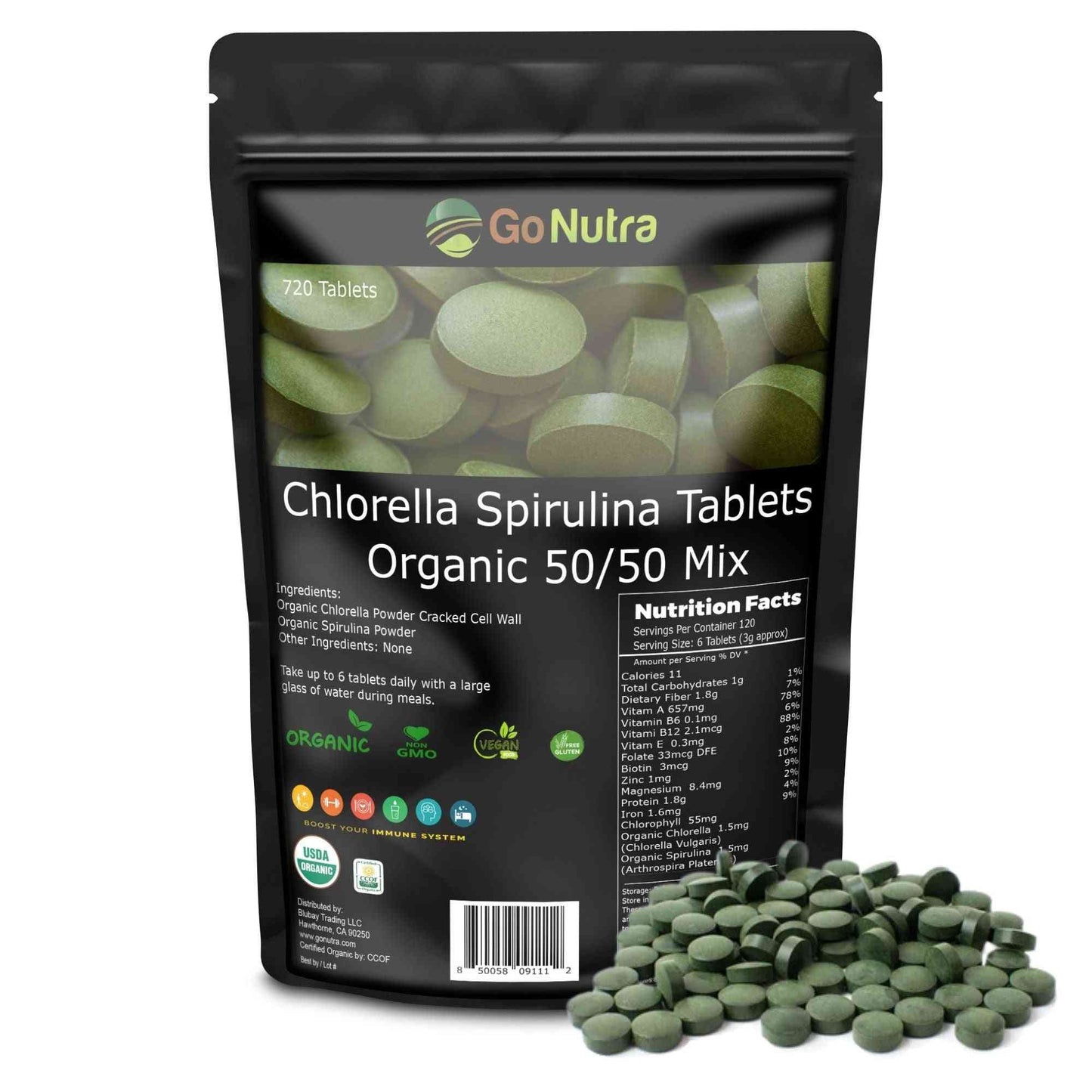 
                  
                    Organic Chlorella & Spirulina Tablets, 50/50 Blend, 500mg Each, 720 Count, 4 months supply Health & Beauty:Vitamins & Dietary Supplements:Herbs & Botanicals Go Nutra Go Nutra 600 Organic Chlorella & Spirulina Tablets, 50% Each for Detoxing, Energy, Immune Support & Guts. 720g, 240 Serv., Phytonutrients, Protein, Vegan Superfood, Non-GMO, Gluten-Free. 50/50 Superfood Tablets 1250 mg
                  
                