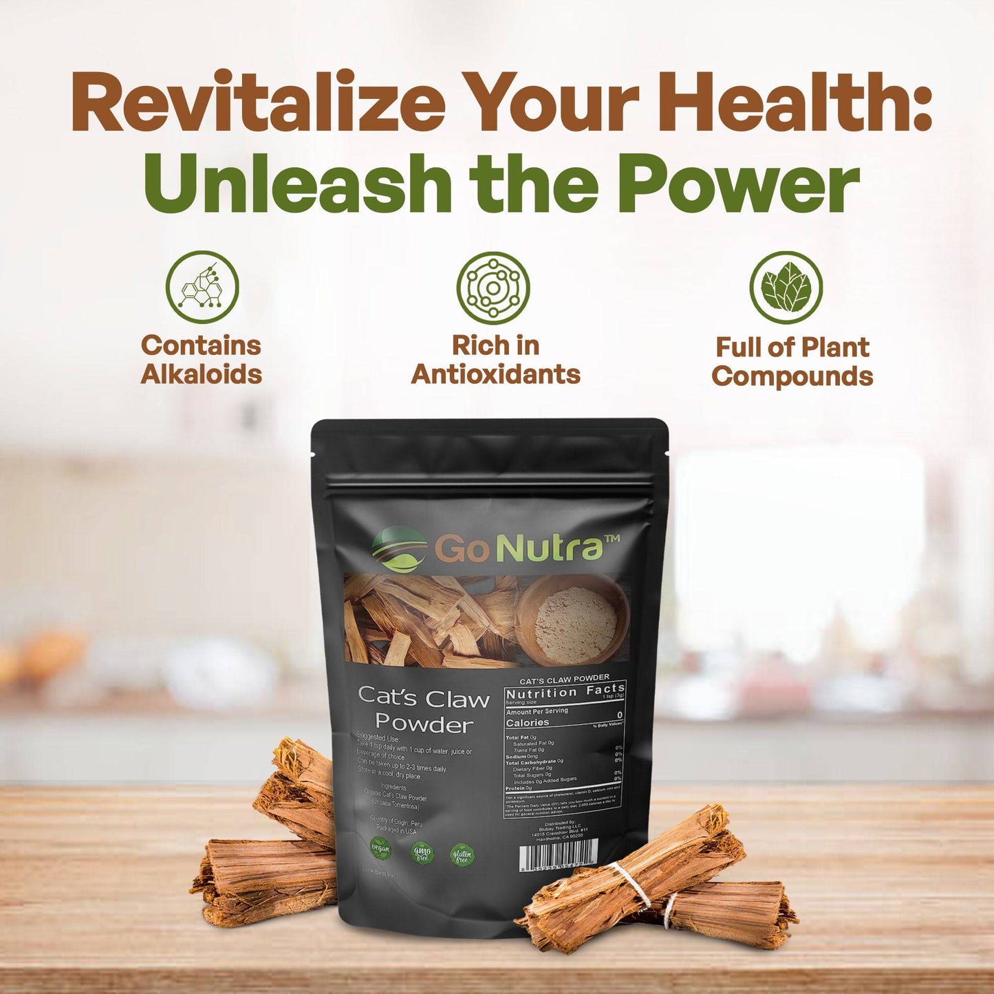 Go Nutra Cat's Claw Powder Uncaria Tomentosa Una De Gato
