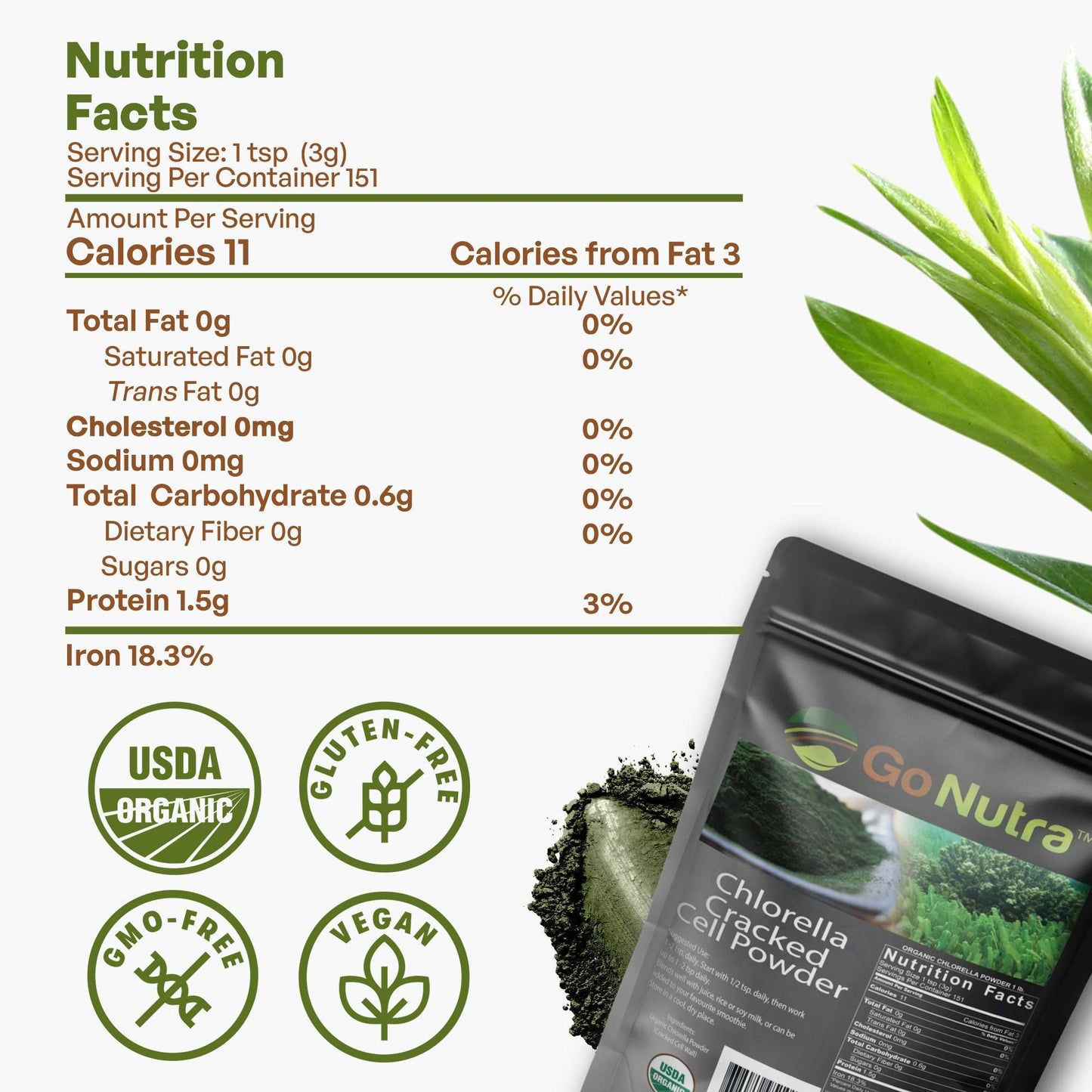 Chlorella Cracked Cell Organic Non-Gmo 5lbs Herbs & Botanicals Go Nutra Go Nutra Chlorella Cracked Cell Powder Organic Non-Gmo | Go Nutra