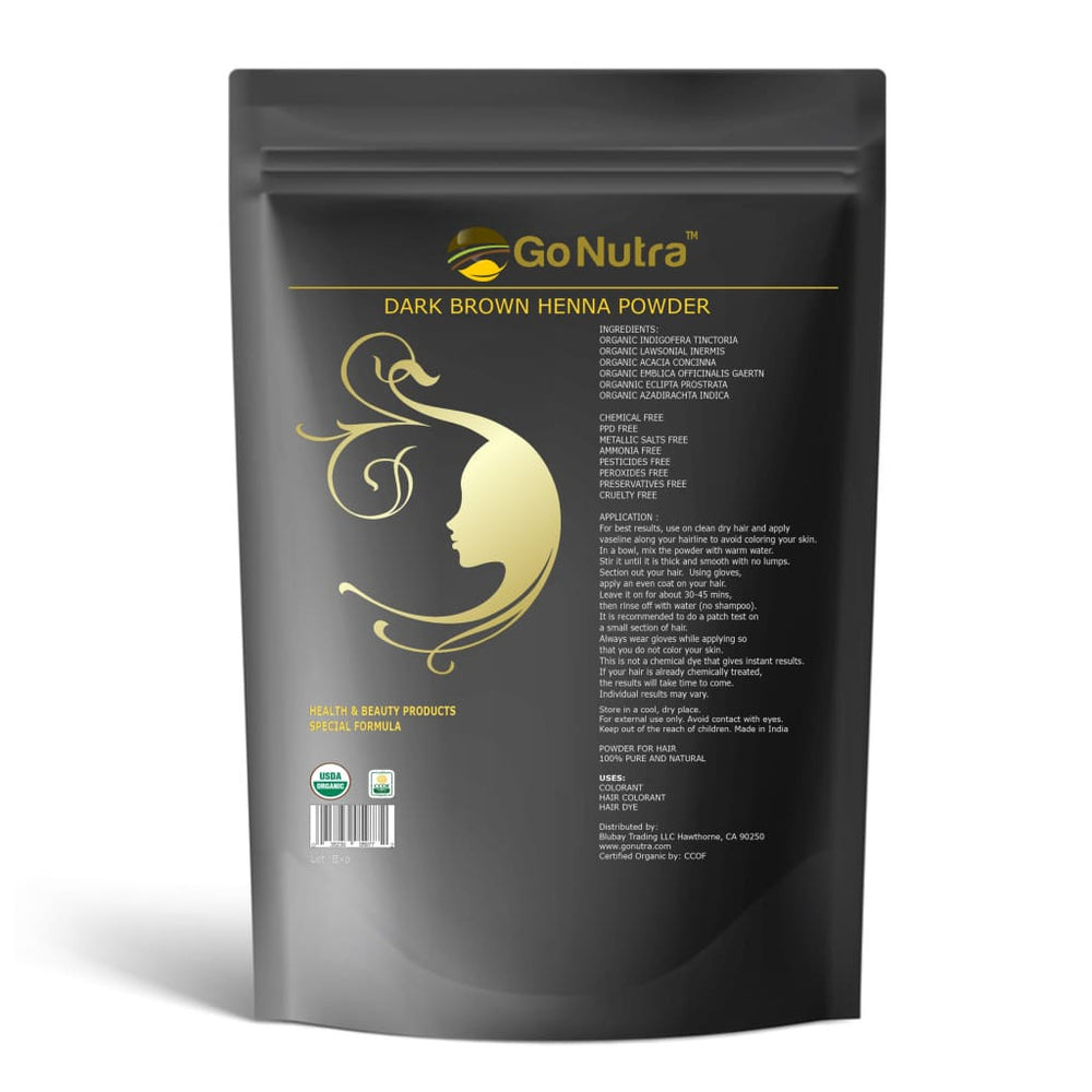 Dark Brown Henna Organic Hair Color Dye 8 oz. | Go Nutra