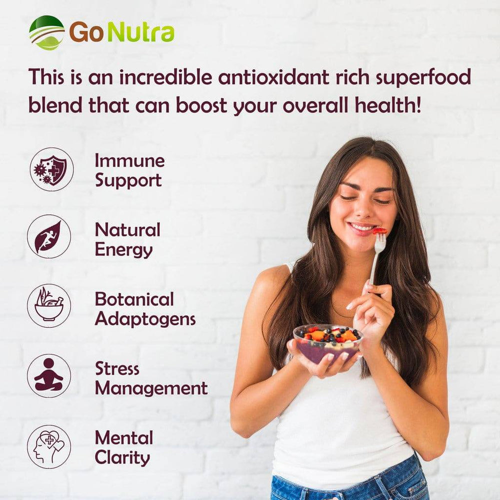 
                  
                    Acai Berry Blend for Bowls | Organic Superfood Smoothie Mix with Acai Maqui Elderberry Acerola 8oz. Herbs & Botanicals Go Nutra Go Nutra Acai Berry Superfood Blend with Acai Elderberry Acerola
                  
                
